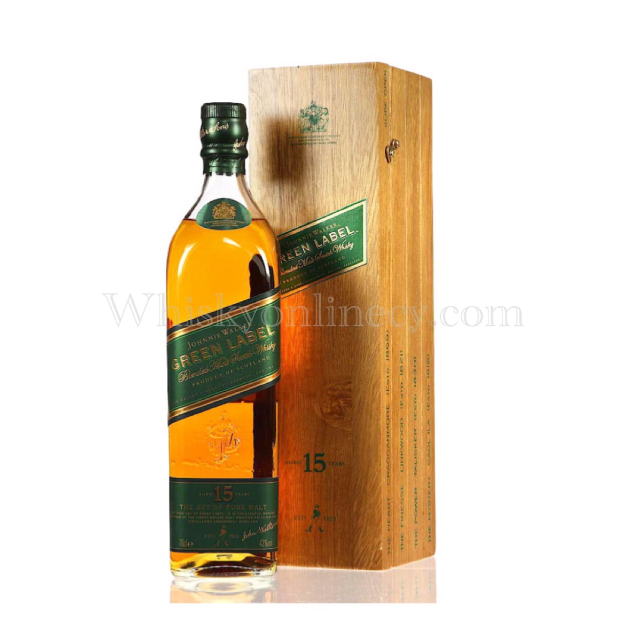 Whisky Online Cyprus - Johnnie Walker Green Label 15 years old 1990's Rare Wooden  Box Collectables (75cl, 43%)
